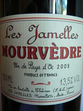 Mourvèdre, Les Jamelles, Vin de Pays d'Oc, 2008