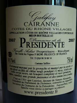 Cairanne Galifay Domaine de la Présidente 2007